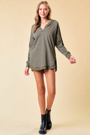 Silence in the Night Striped Top - Olive