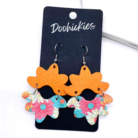 2.5" Summer Paradise Blossom Earrings - Orange Saffiano & Daisy Wonderland