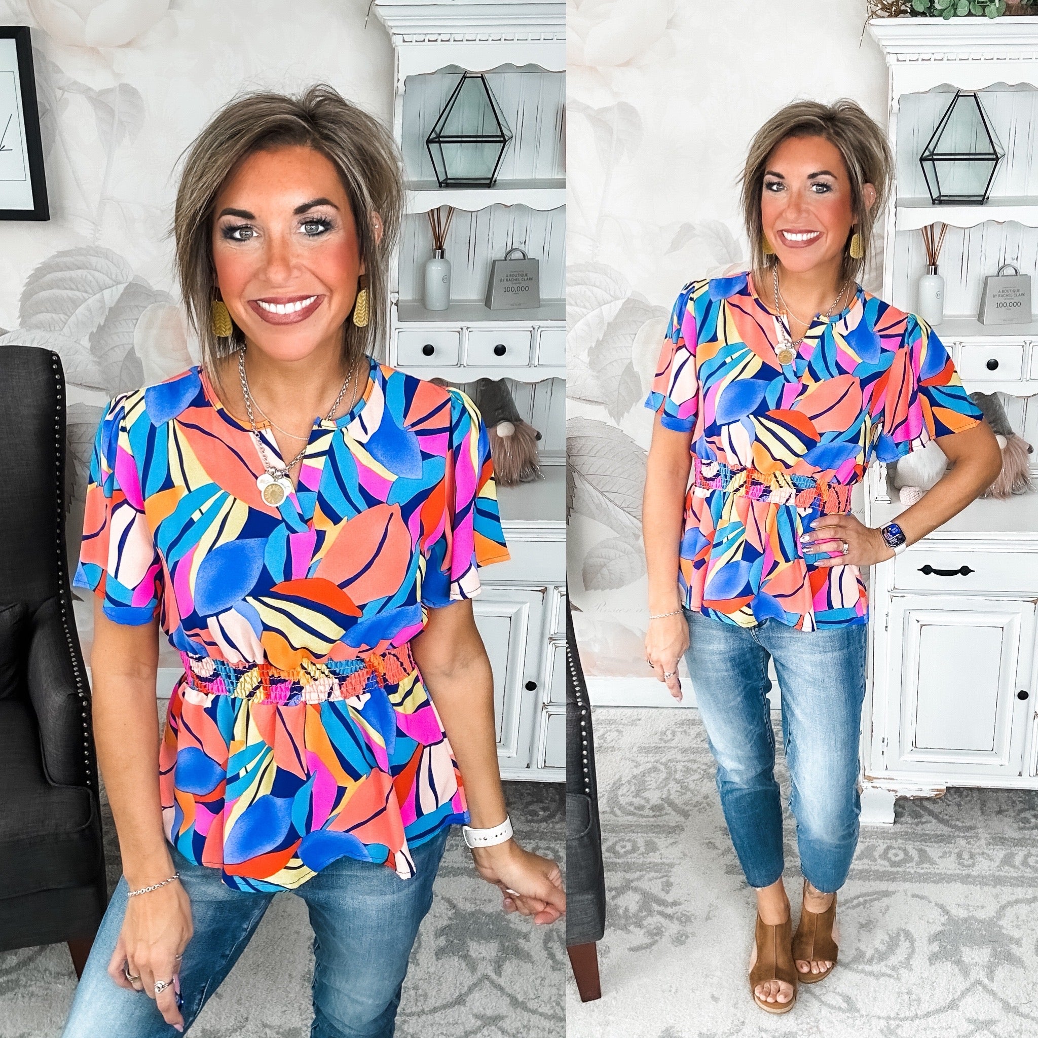 I Will Stay True Blouse - Royal Blue & Coral