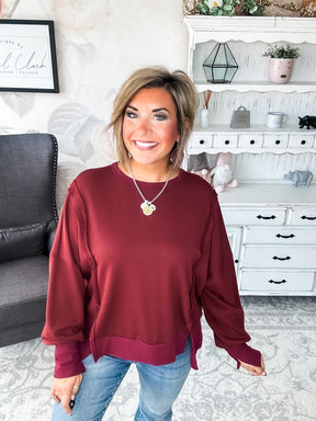 Still Be Here Pullover - Burgundy
