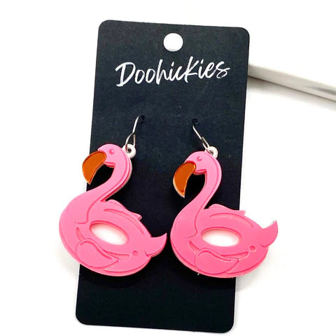 1.5" Pink Flamingo Floaty Summer Acrylic Earrings