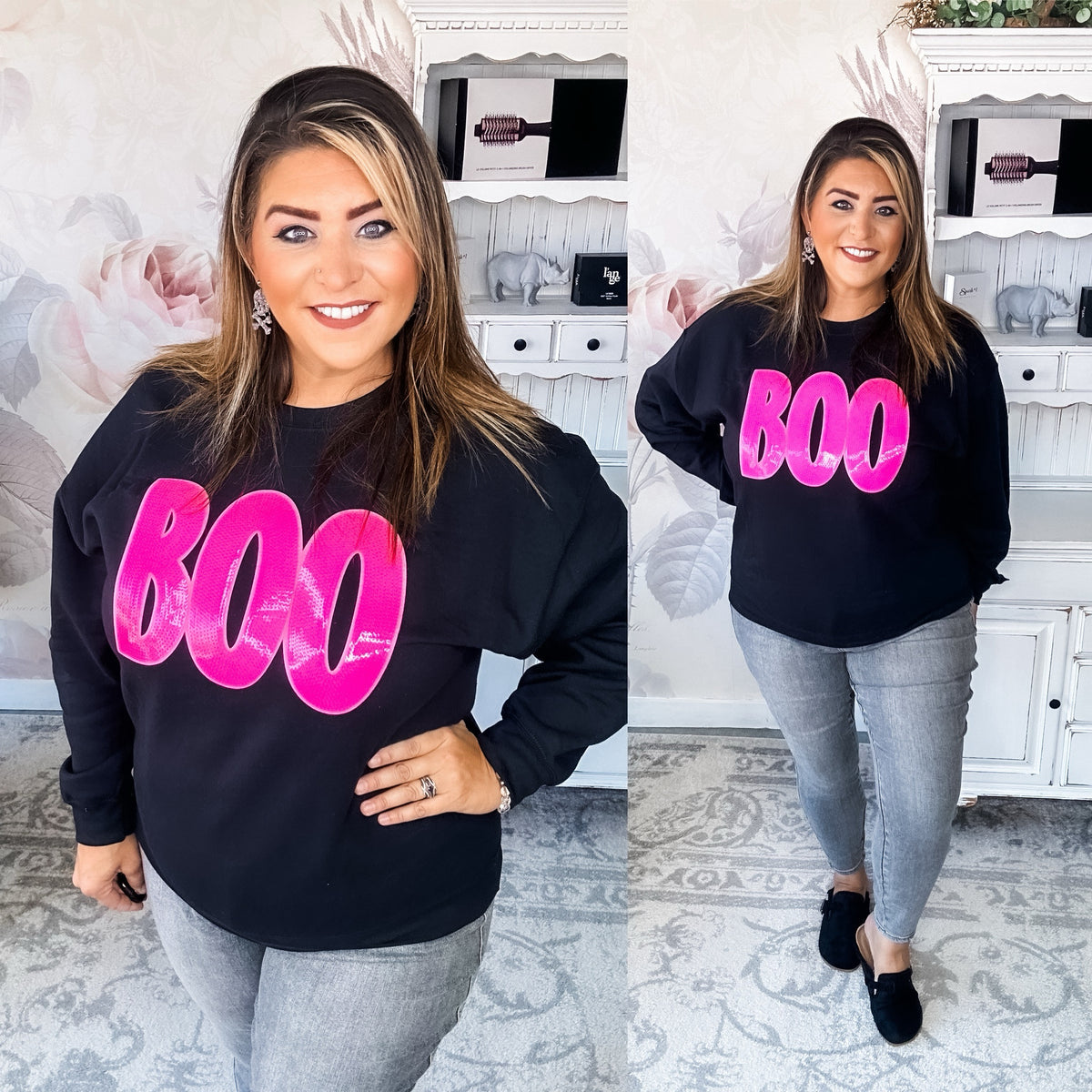 Pink Sequin BOO Sweatshirt