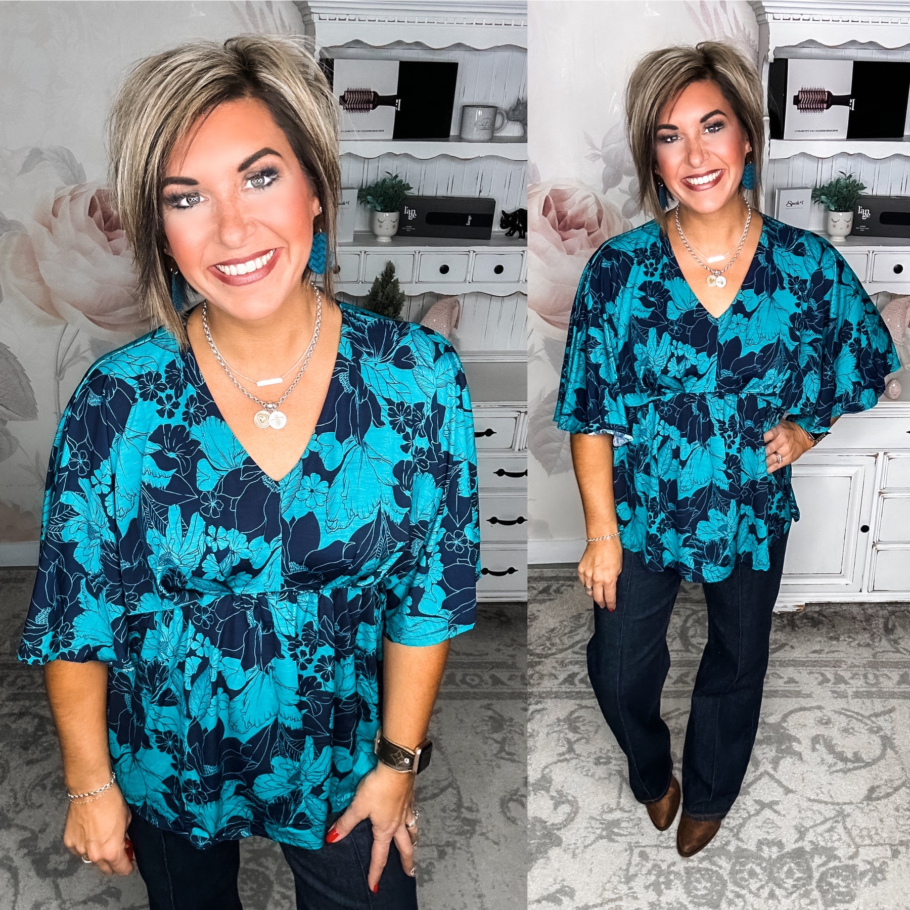 Dream On Peplum Top - Navy Teal