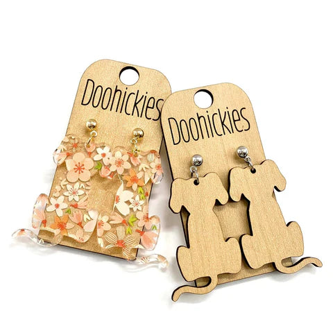 1.75" Puppy Dog Light Wood Earrings