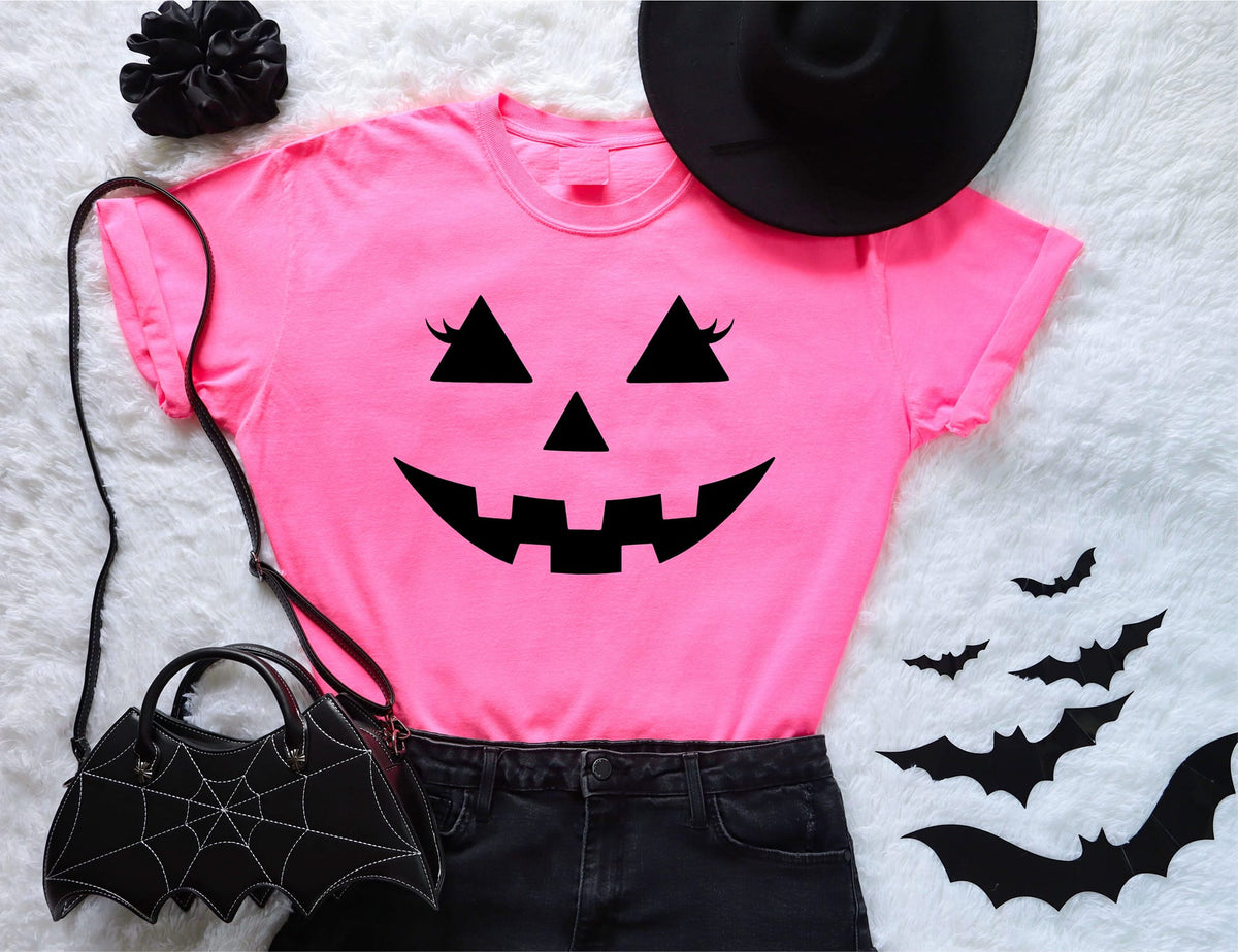 Pink Pumpkin Face Graphic Tee