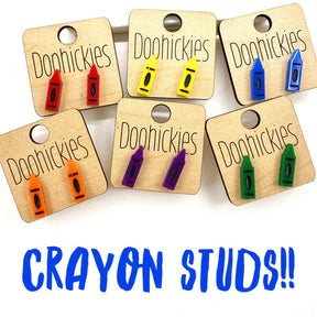 Crayon Acrylic Studs - Back to School Teacher Earring - Blue