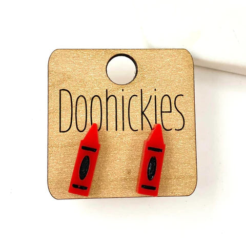 Crayon Acrylic Studs - Back to School Teacher Earring - Red