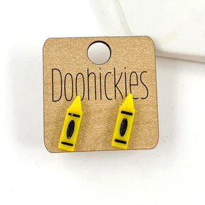 Crayon Acrylic Studs - Back to School Teacher Earring - Yellow