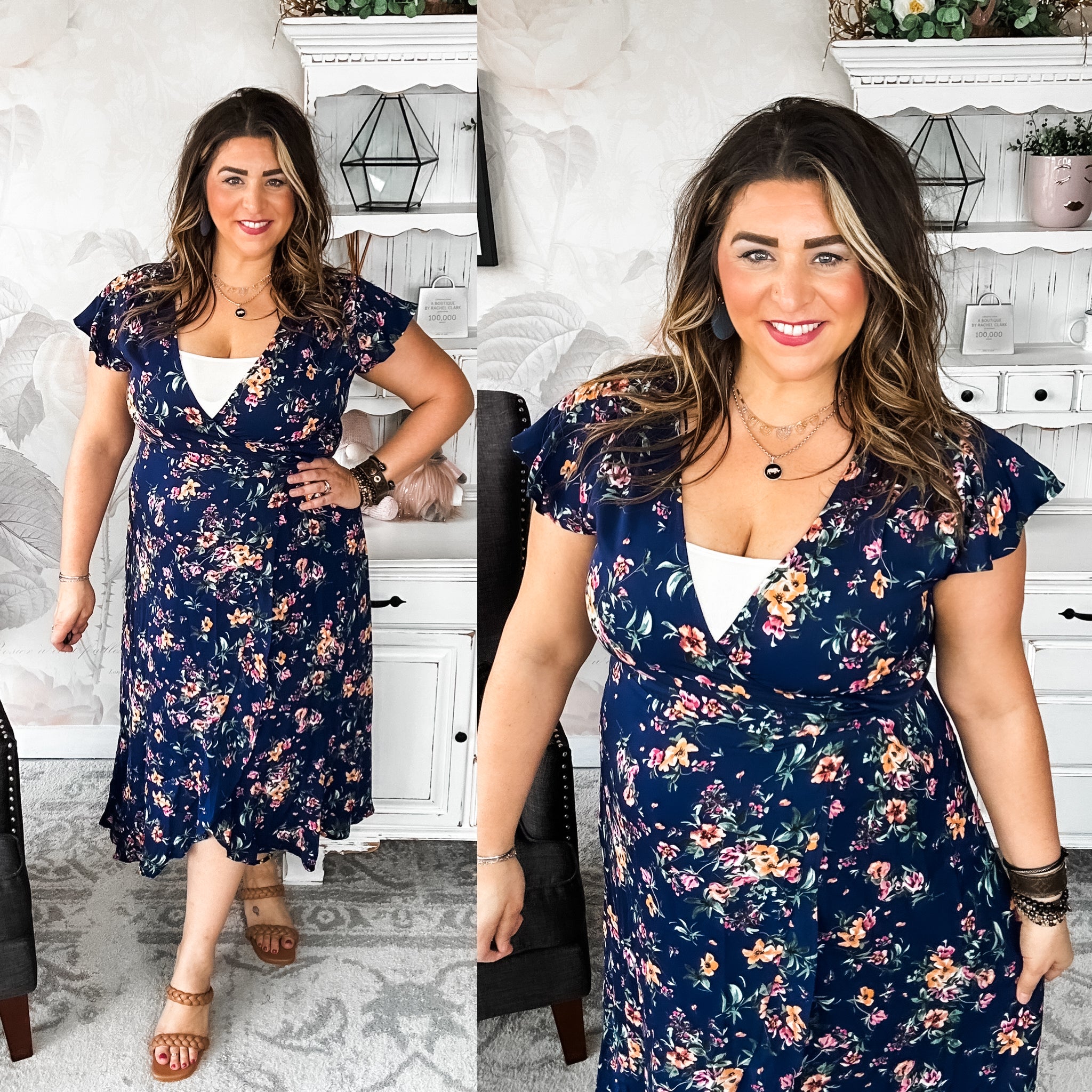 Stay With Me Forever Floral Dress - Navy