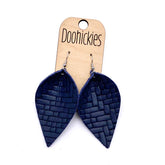 2.5" Basket Weave Leather Petal Earrings - Navy