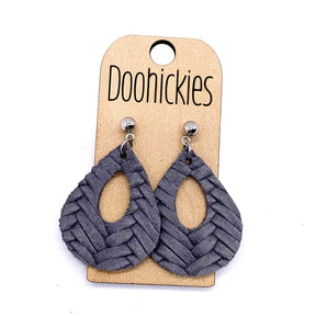 1.5" Fall Braided Raindrop Earrings - Dark Grey