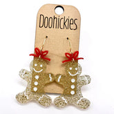 2" Red Bow and Gingerbread Dangles Christmas Acrylic Earrings