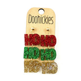 2" HoHoHo Glitter Globe Dangles Christmas Acrylic Earrings