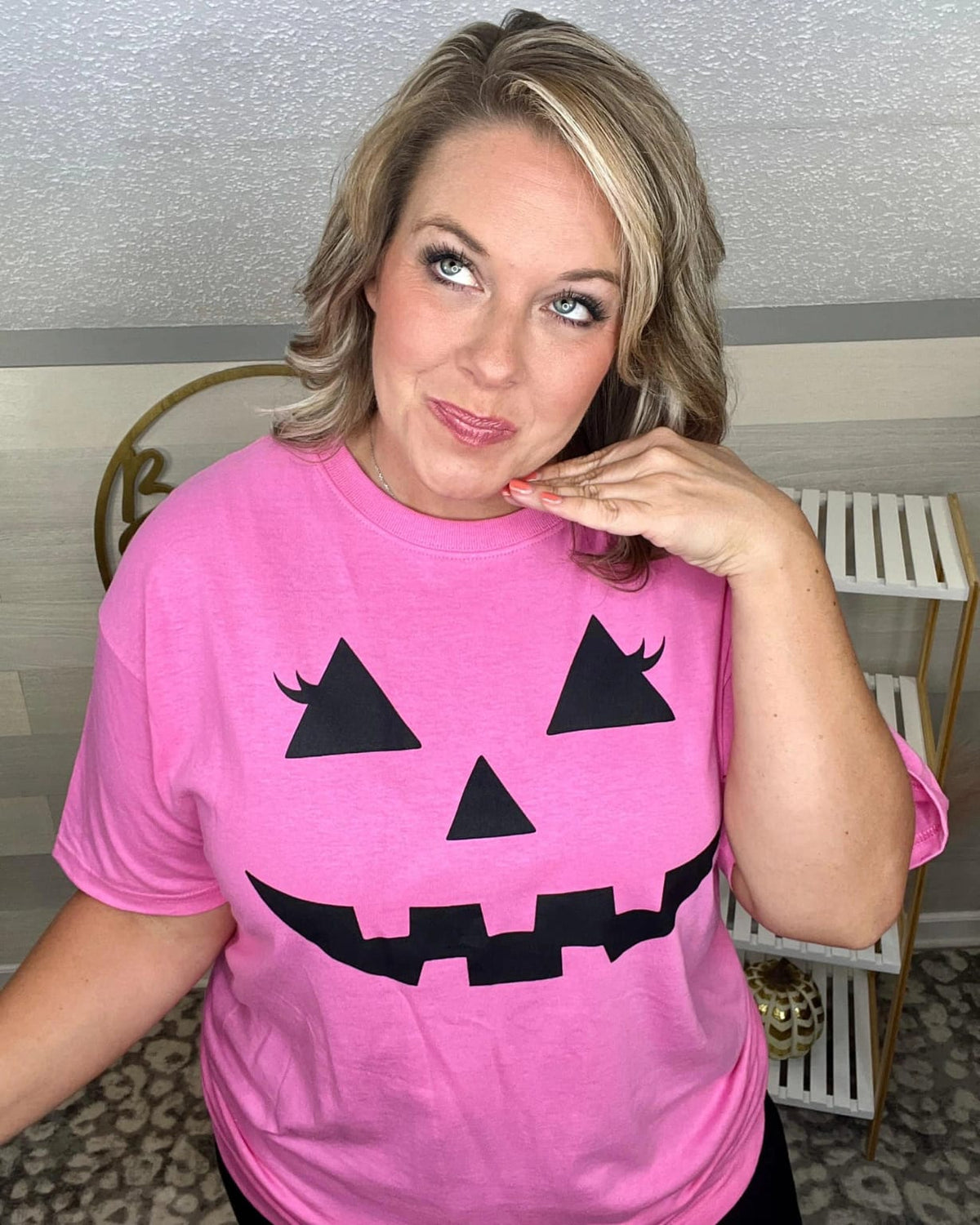 Pink Pumpkin Face Graphic Tee