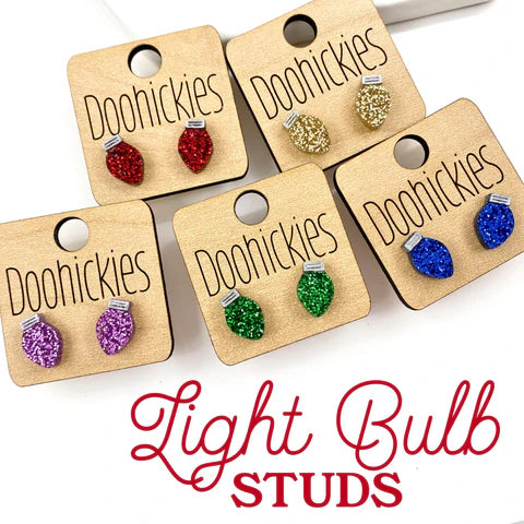 Christmas Light Bulb Stud Earrings - Green