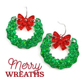 Red & Green Merry Wreath Christmas Earrings