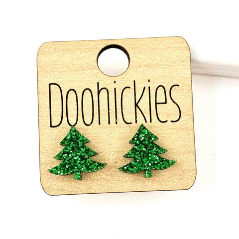 15mm Swoopy Tree Christmas Earrings - Evergreen Studs