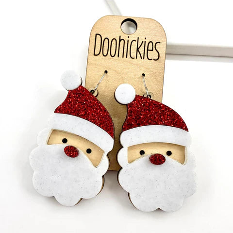 Red Nose Glitter Acrylic Santa Christmas Earrings