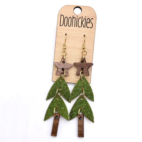 3.25" Cork & Wood Olive Glitter Christmas Trees