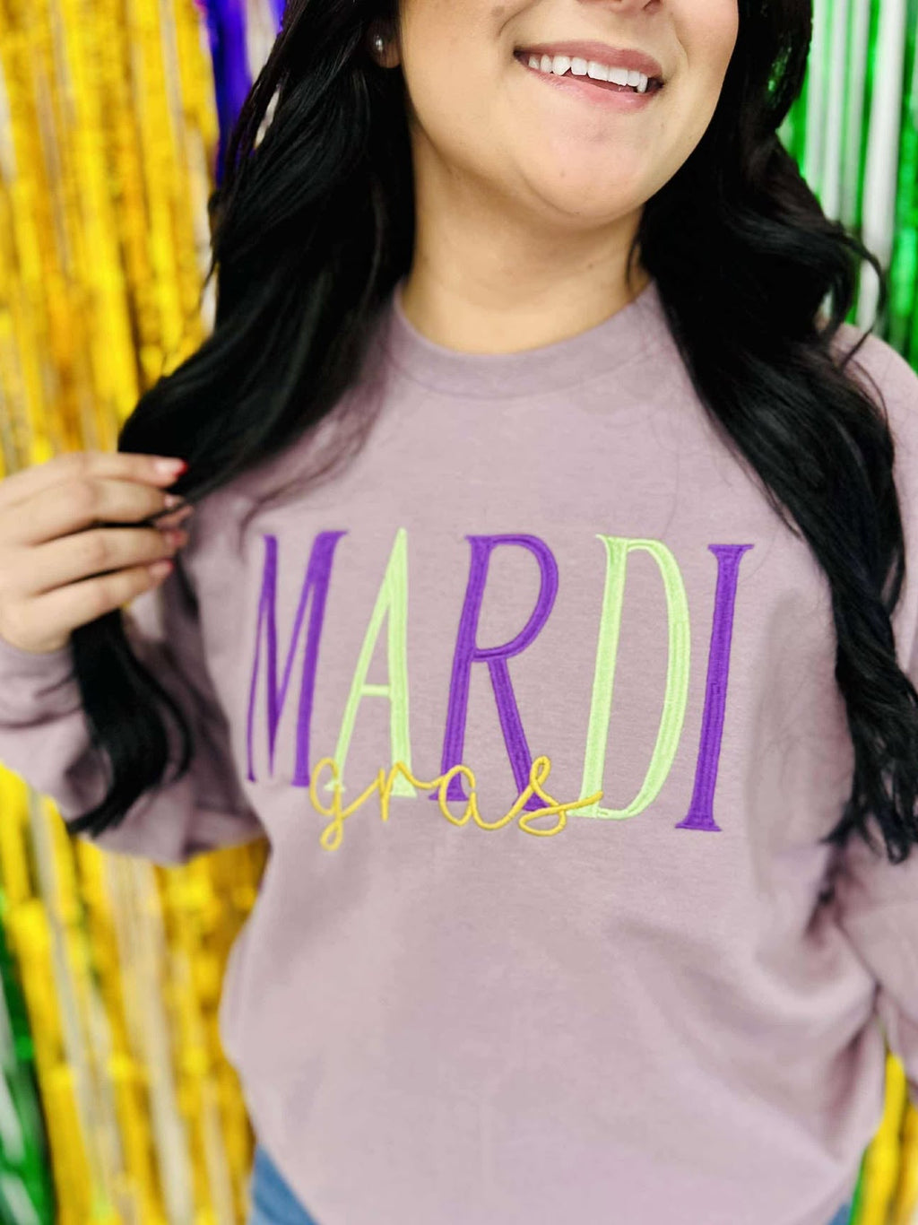 Wednesday Type Face Mardi Gras Multi Font Embroidered Sweatshirt