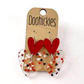 2.3" Double Heart Confetti Love Hearts - Valentines Acrylic Earrings - Red