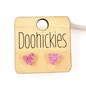 8mm Tiny Confetti Valentine Hearts - Valentines Earrings - Pink