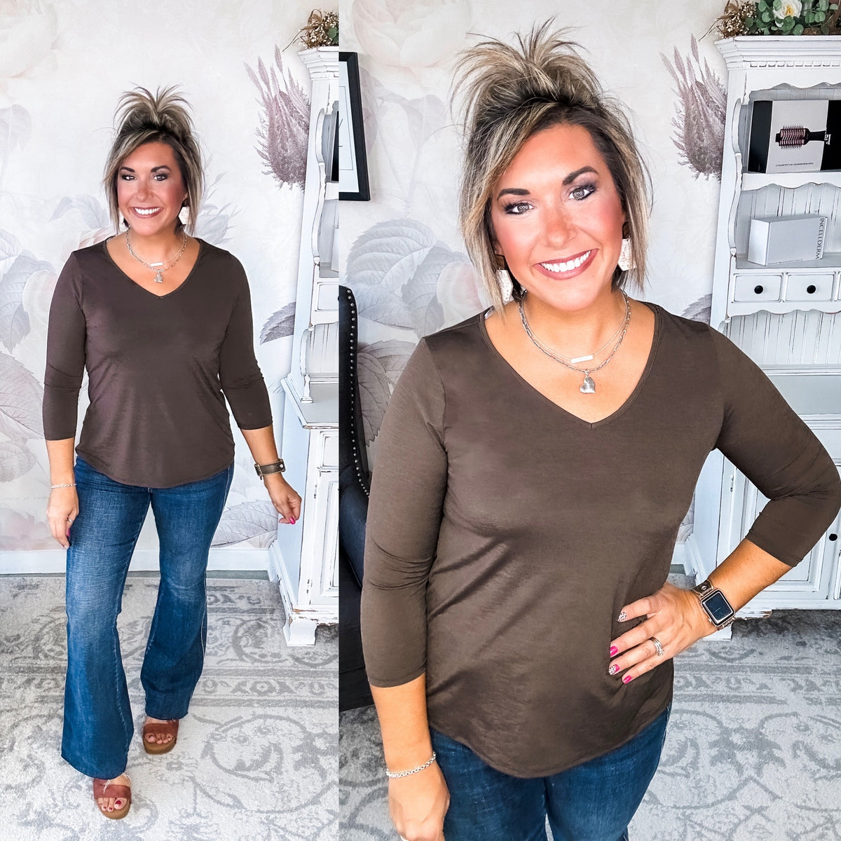 Find The Answer V-neck Top - Chocolate