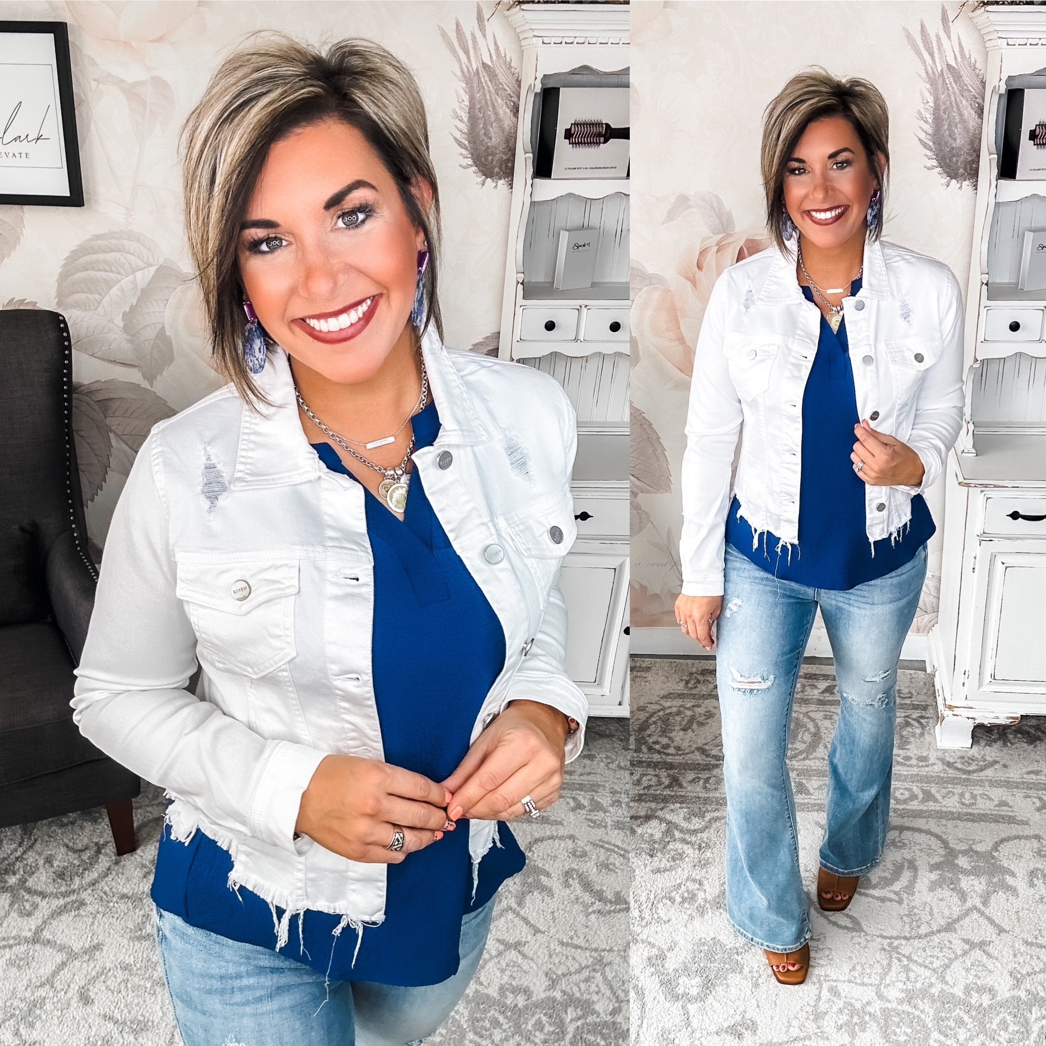 Make Me Happy Fray Hem Jean Jacket - White