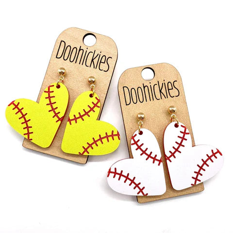 1.5" Heart Dangle Earrings - Softball