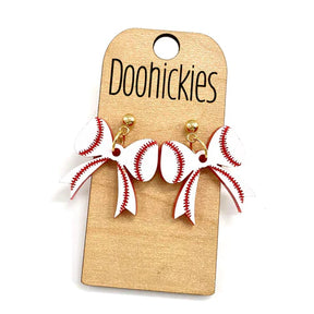 1.5" Bow Dangle Earrings - Baseball