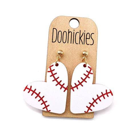 1.5" Heart Dangle Earrings - Baseball