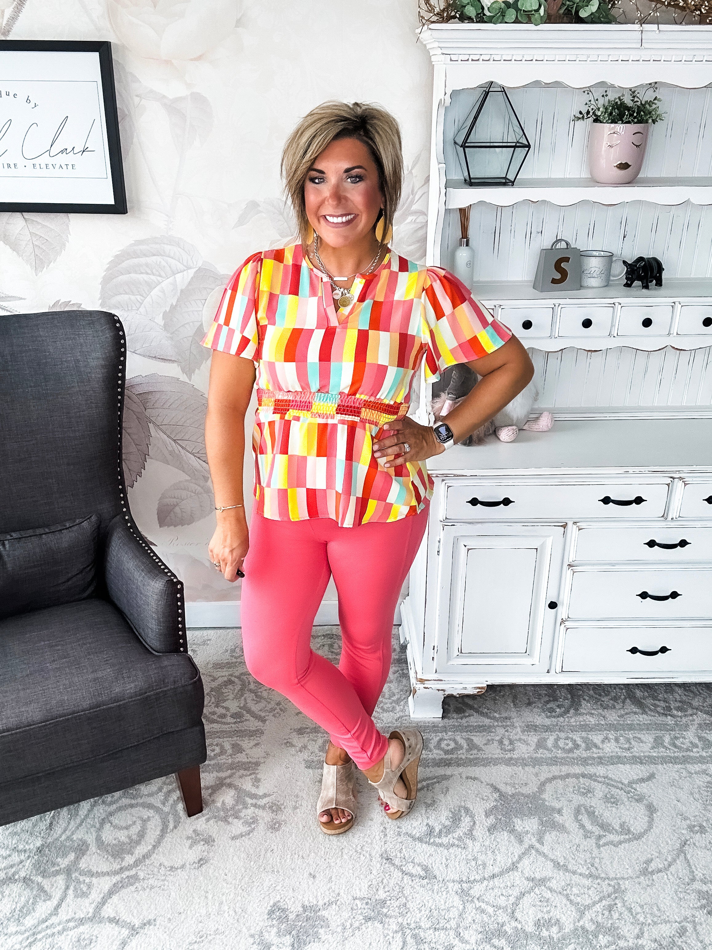 I Will Stay True Blouse - Red, Coral & Yellow