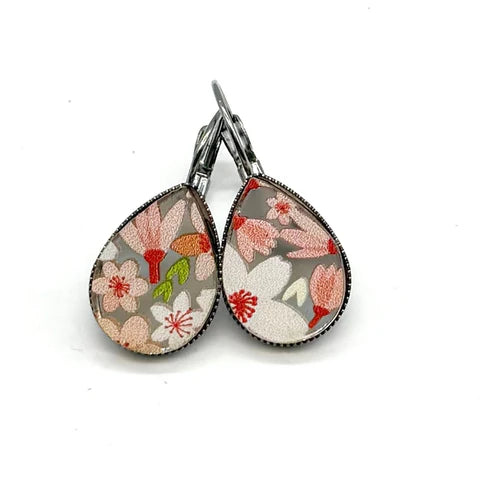 Big As Texas Teardrop Dangle Earrings - Coral Floral