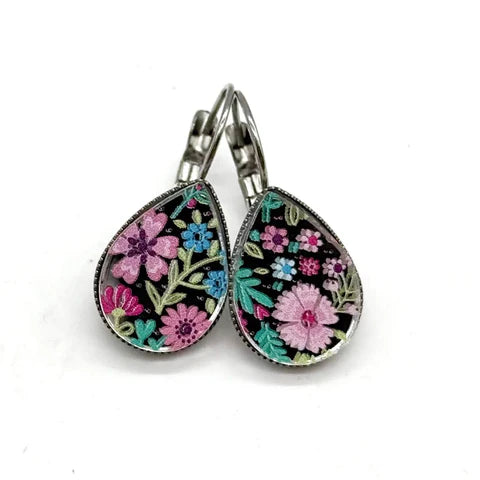 Big As Texas Teardrop Dangle Earrings - Pastel Floral