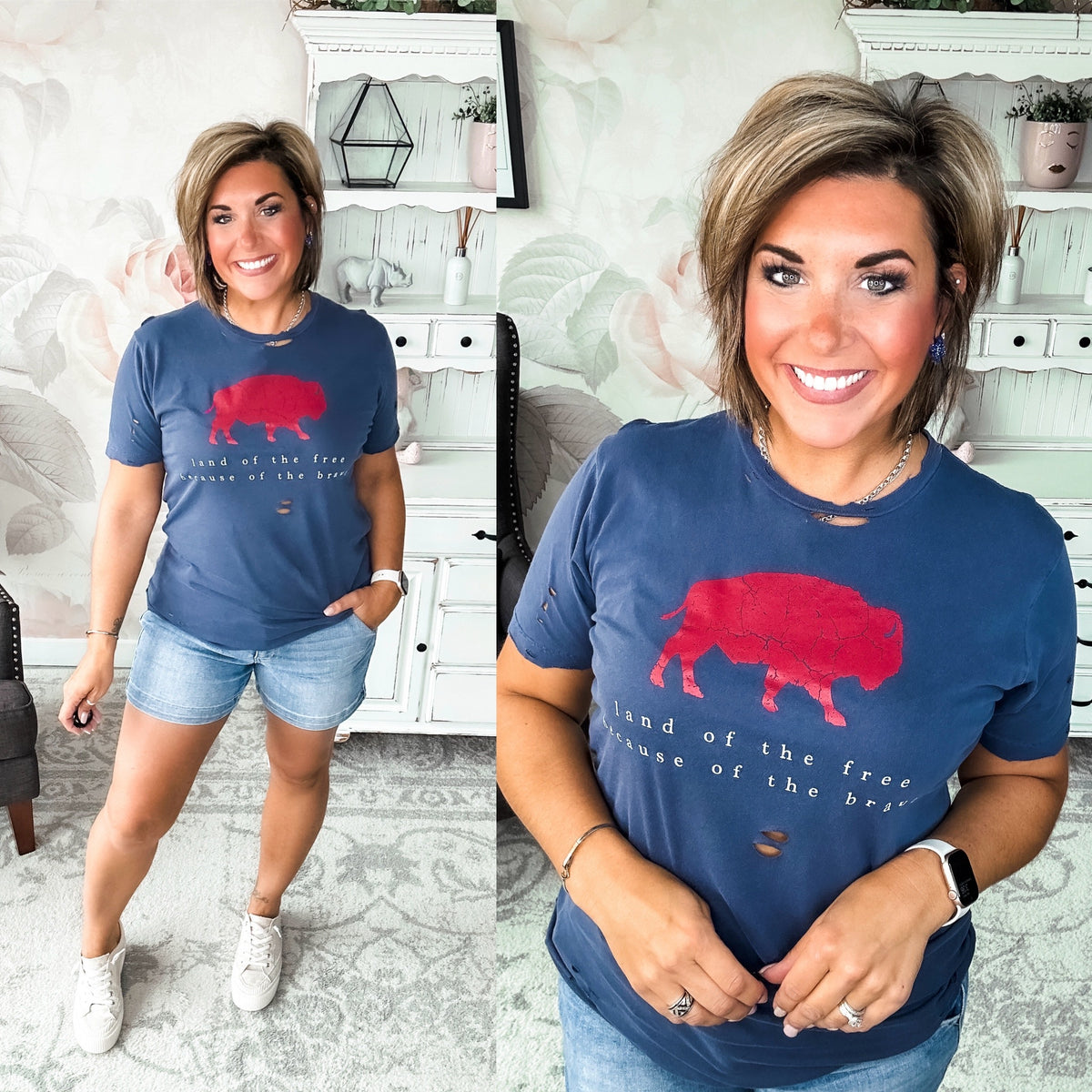 Brave Buffalo Distressed Graphic Tee