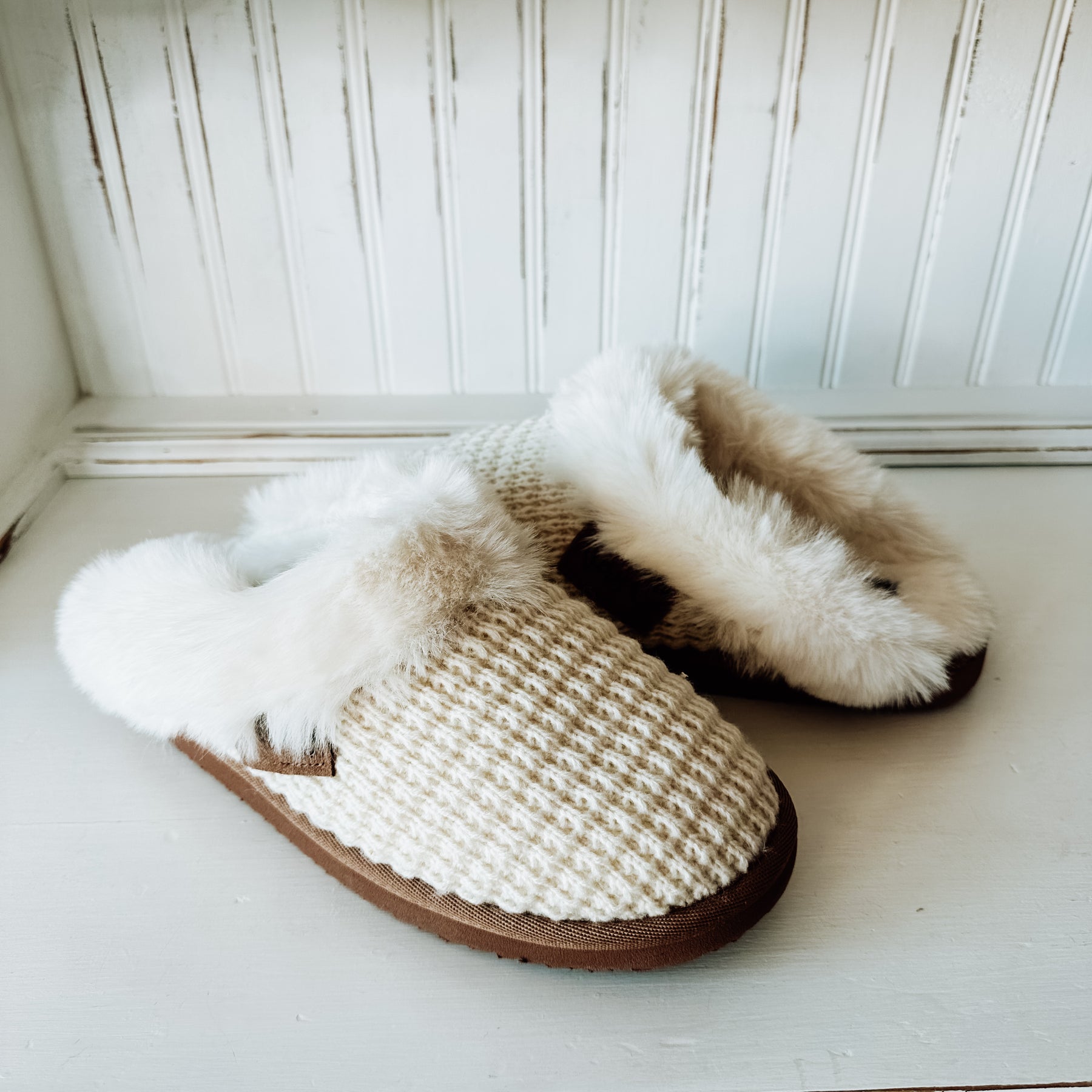 Sweater Platform Slipper - Cream