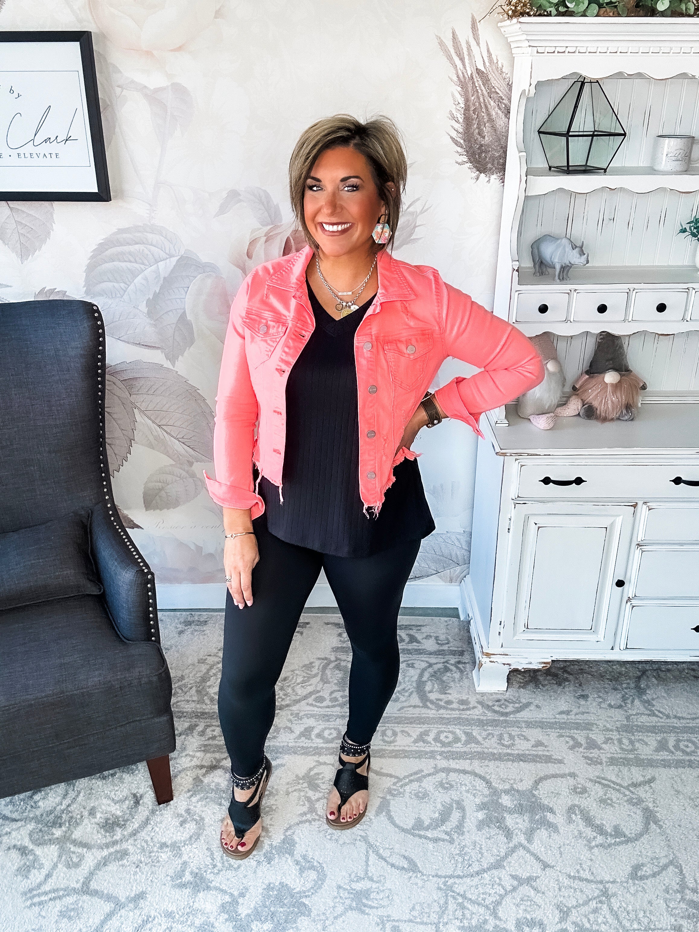 Make Me Happy Fray Hem Color Jean Jacket - Coral