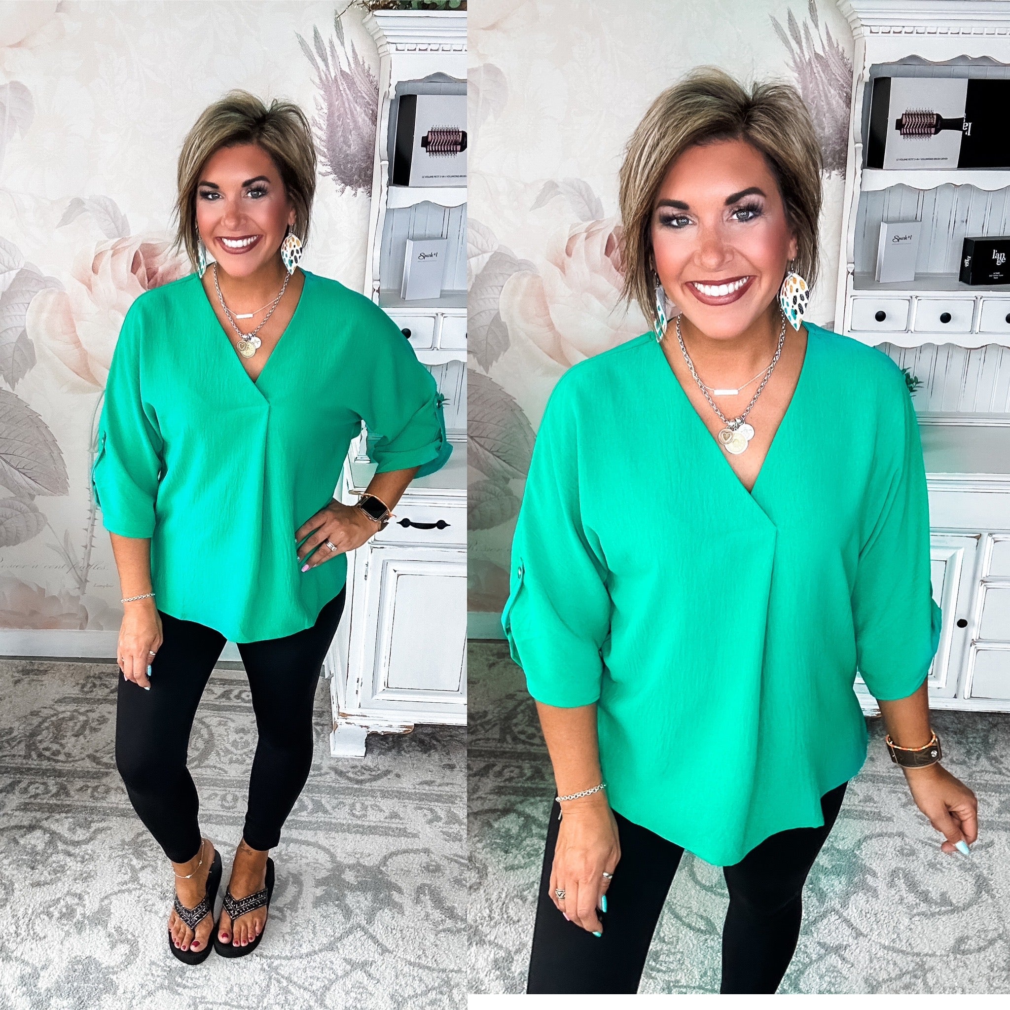 Let Me Work It Blouse - Emerald