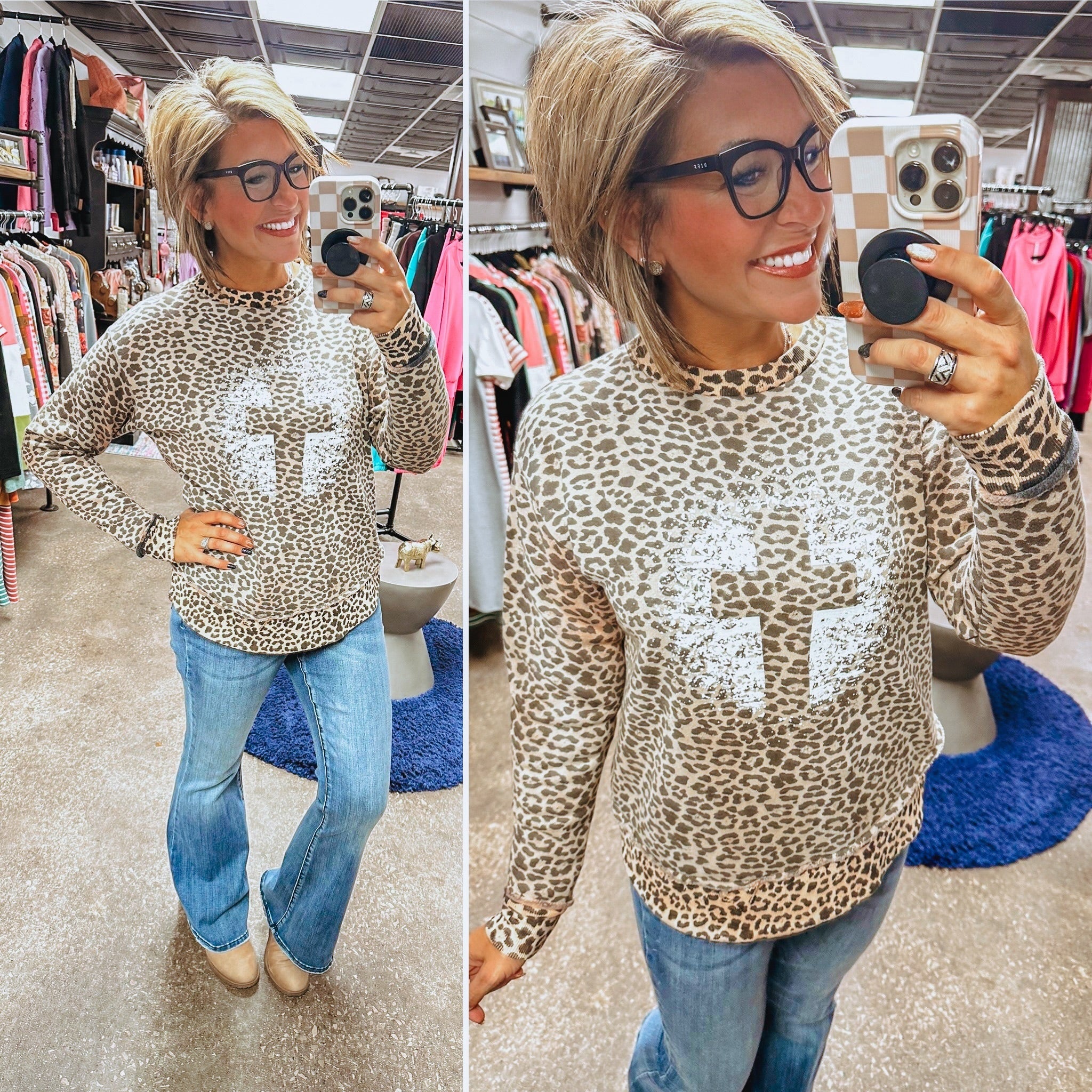 Grunge Cross Leopard Pullover