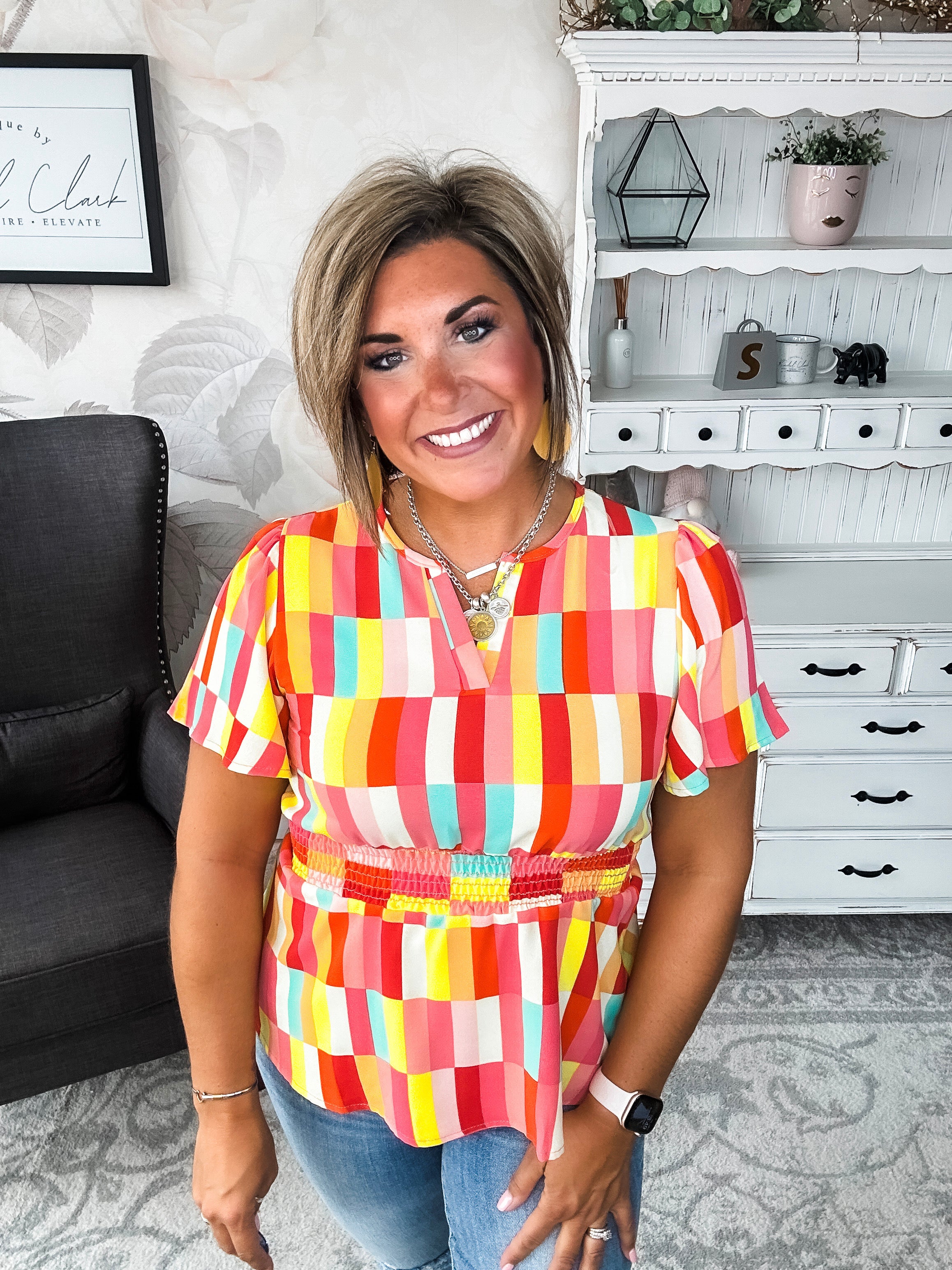 I Will Stay True Blouse - Red, Coral & Yellow