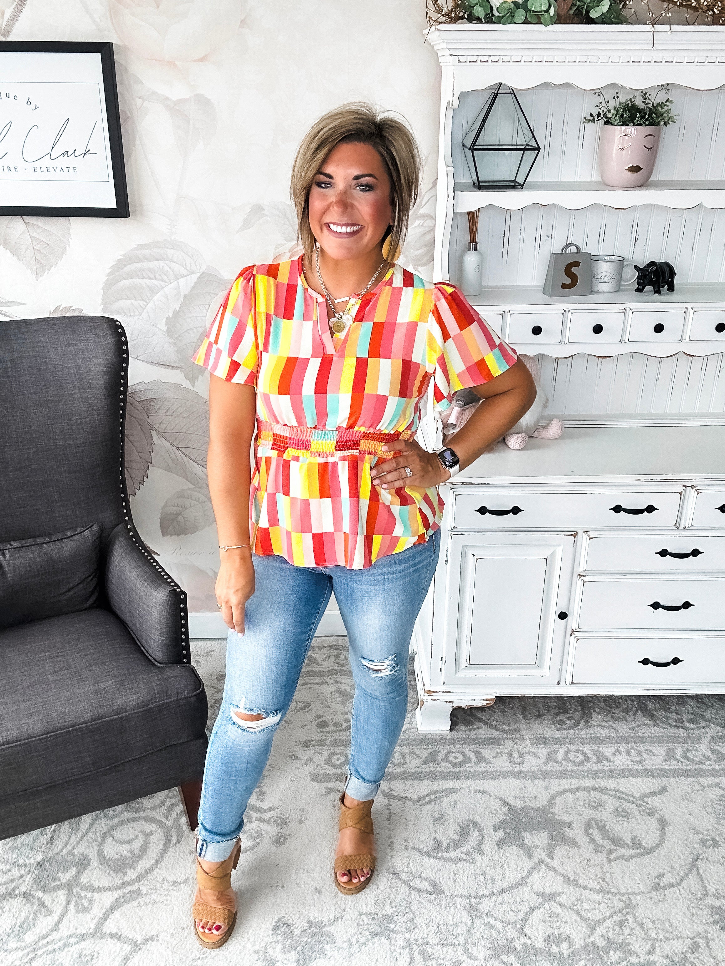 I Will Stay True Blouse - Red, Coral & Yellow