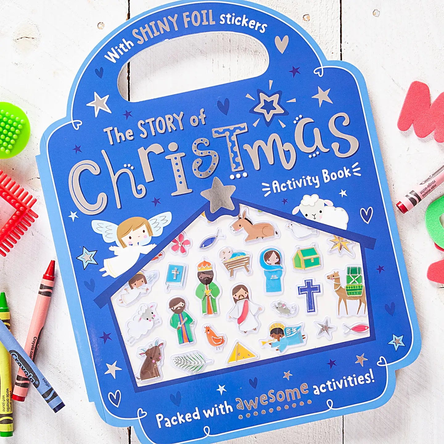 The Story of Christmas Activity Book
with shiny foil stickers
packed with awesome activities