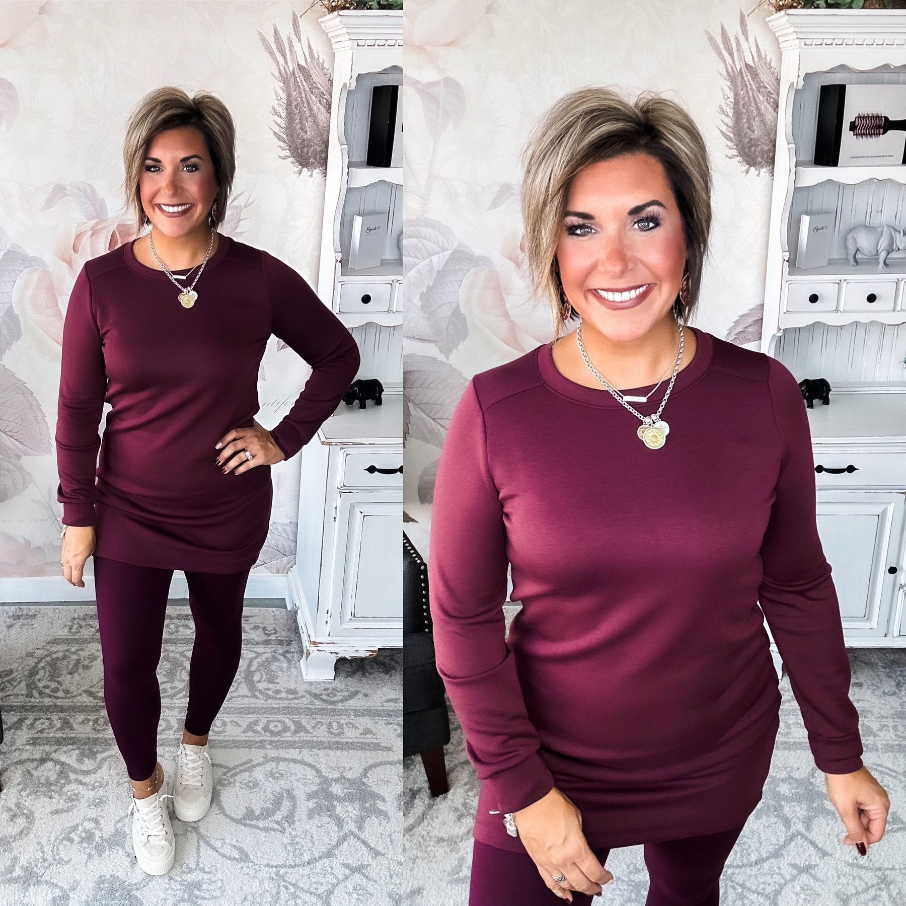 Cozy Up Shift Dress - Wine