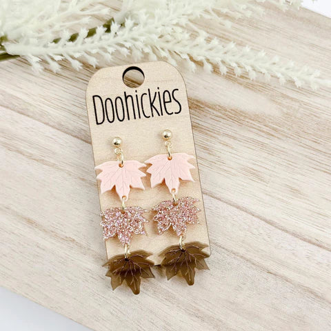 2" Rose Gold Fall Leaf Dangle Acrylic Earrings