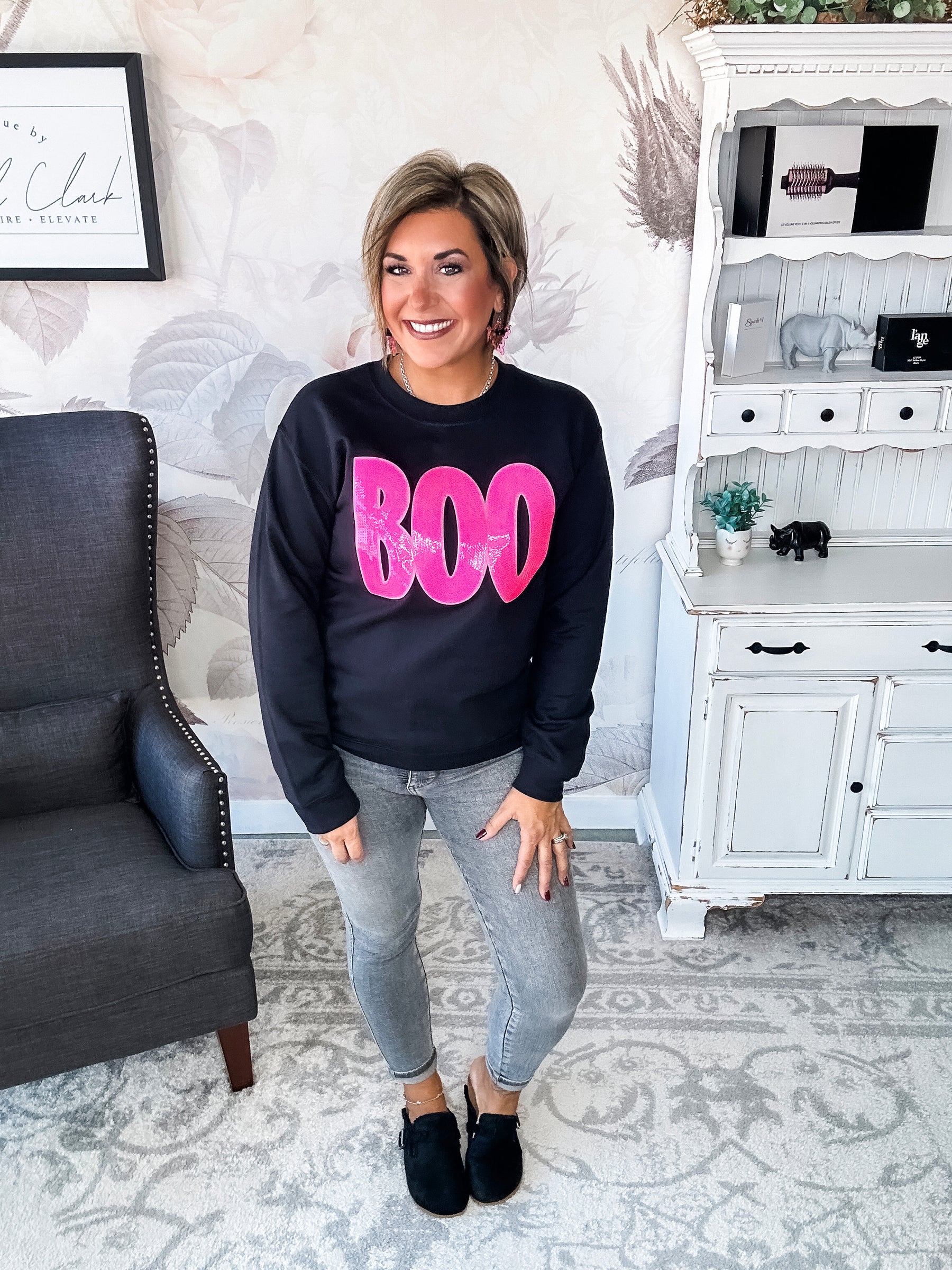 Pink Sequin BOO Sweatshirt