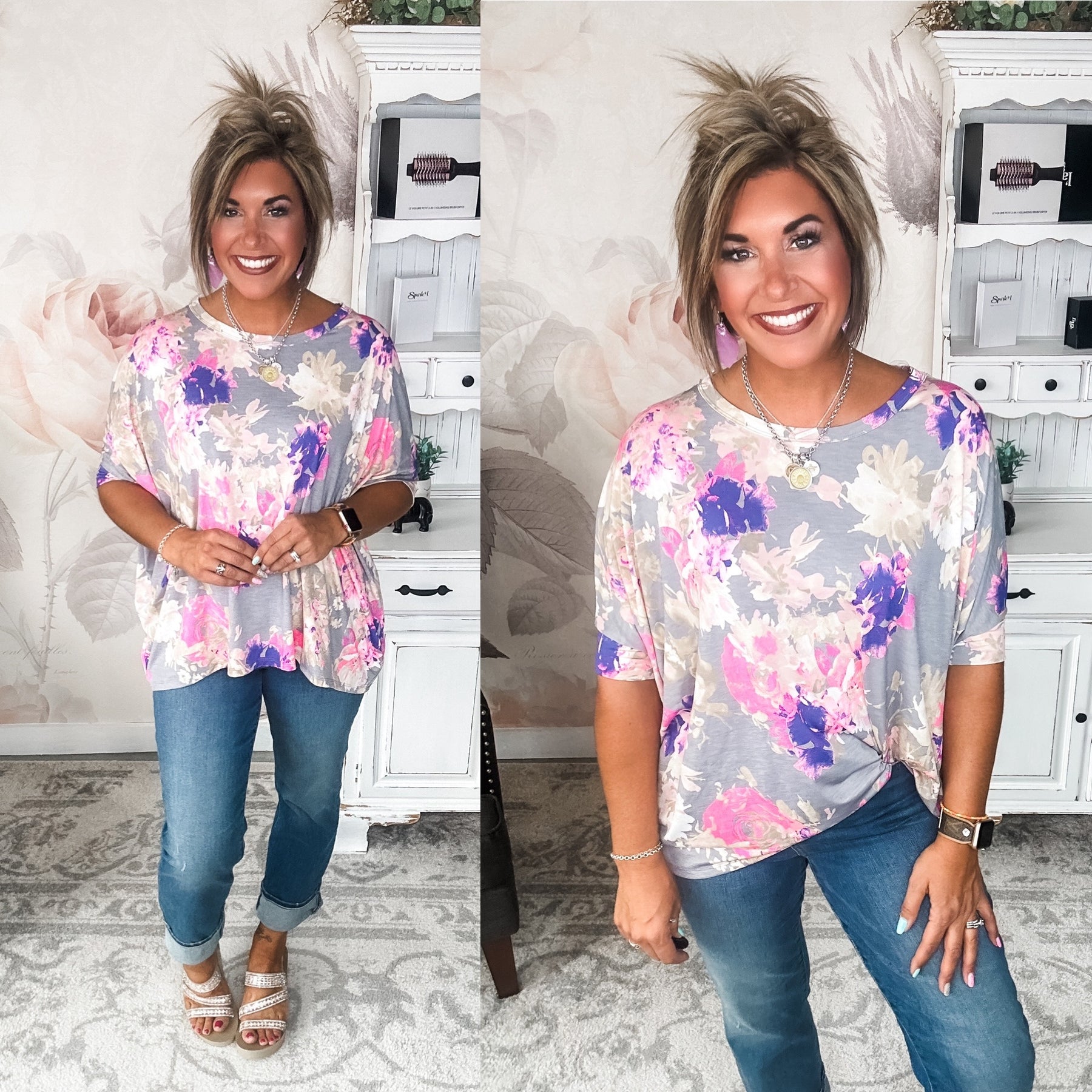 Feeling Free Tunic Top - Grey Pink