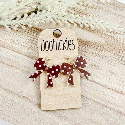 1.5" Fall Polka Dot Bow Dangle Acrylic Earrings