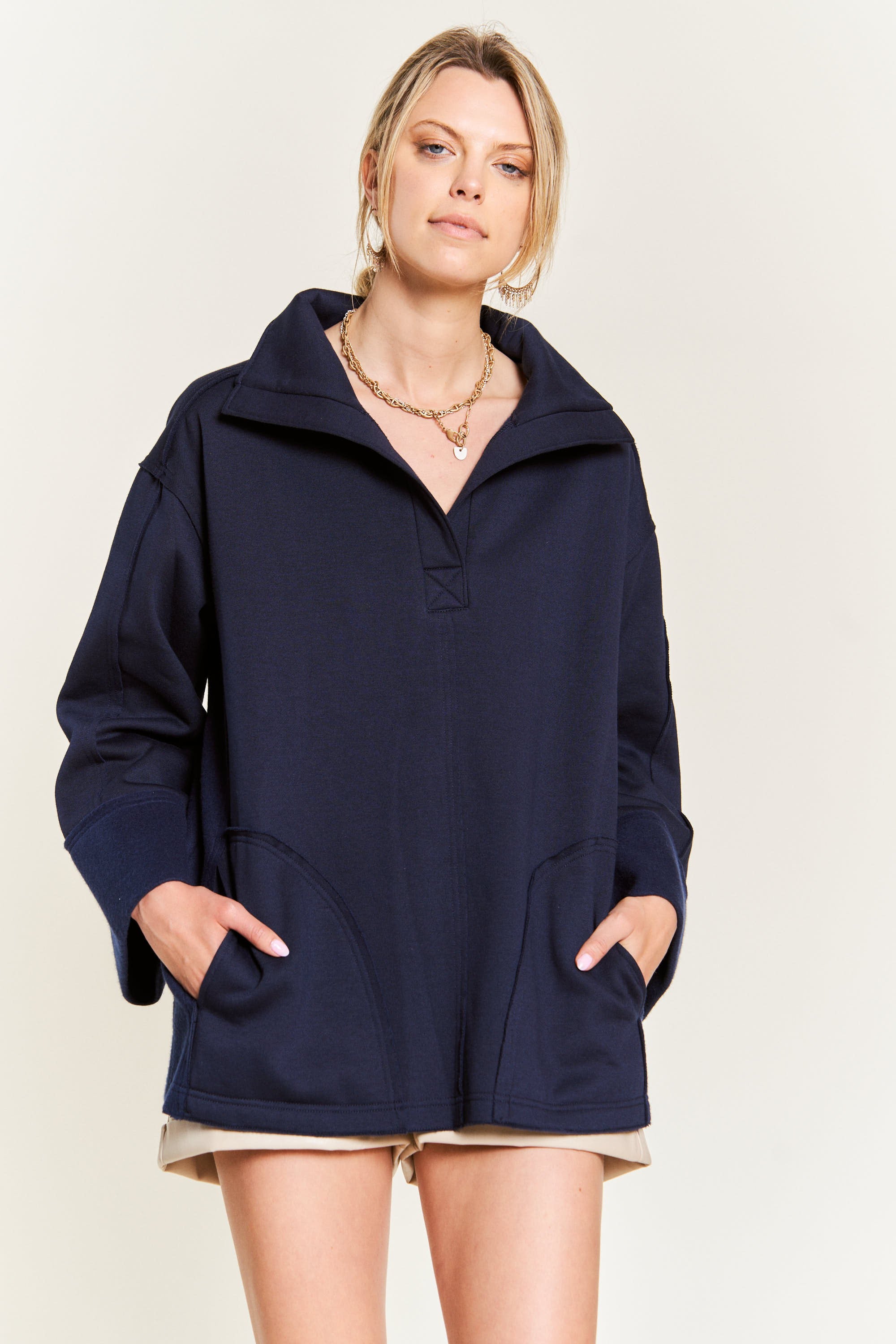 Together At Last Collared Pullover - Navy