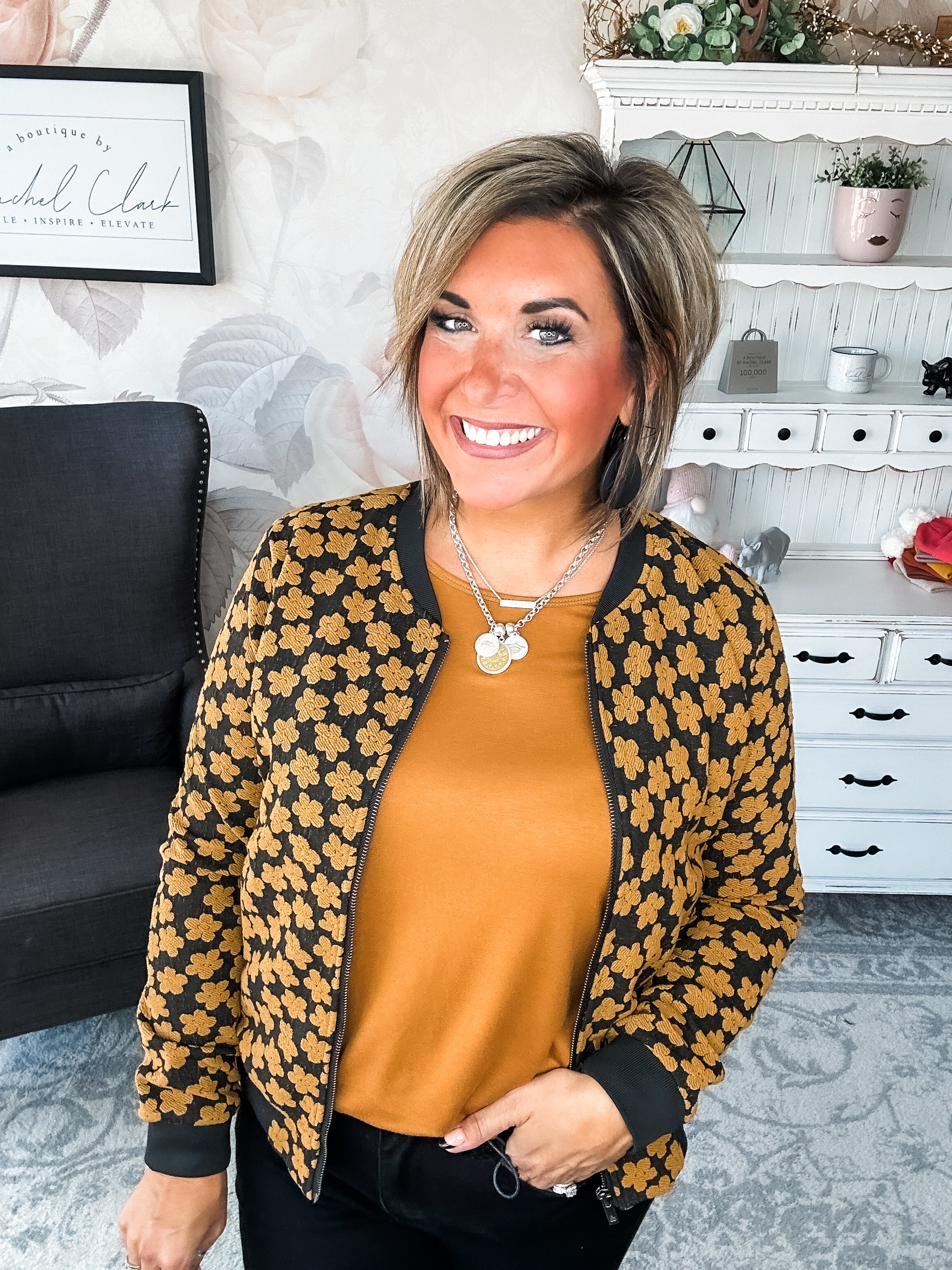 Ampersand Avenue Flower Bomb-er Jacket - Mustard