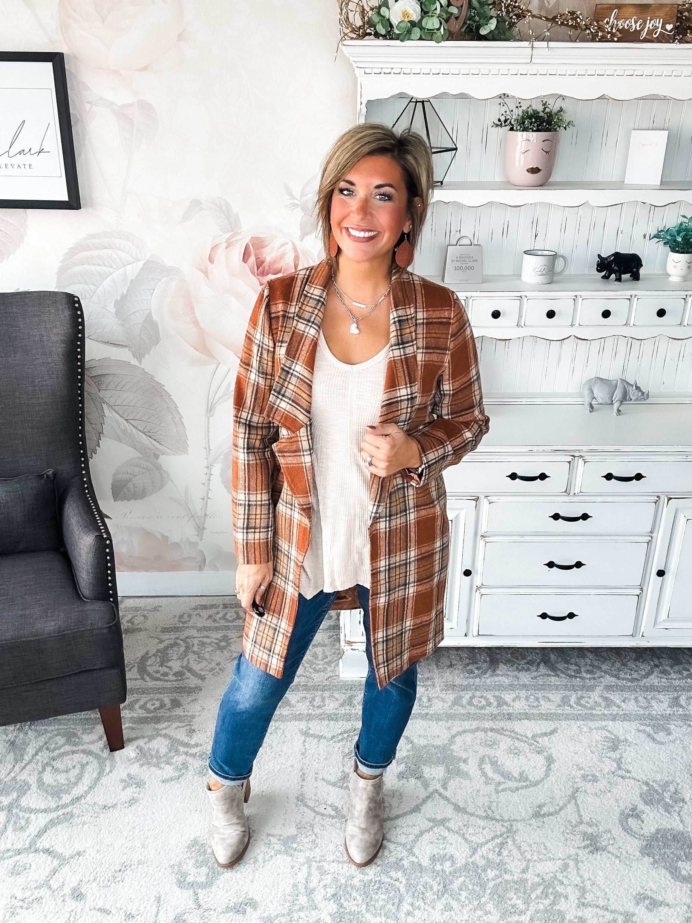 In The Air Plaid Jacket - Rust